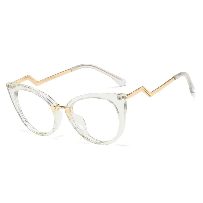 97398Stylish large frame personality anti-blue Light glasses TR90 true film dazzling plain glass frame cat eye optical eyewear