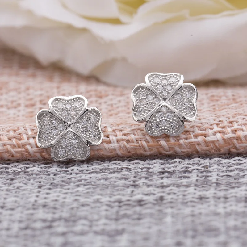 Fashion High Quality Women Jewelry Rhodium Plated Earring 925 Sterling Silver Four leaf clover Earring