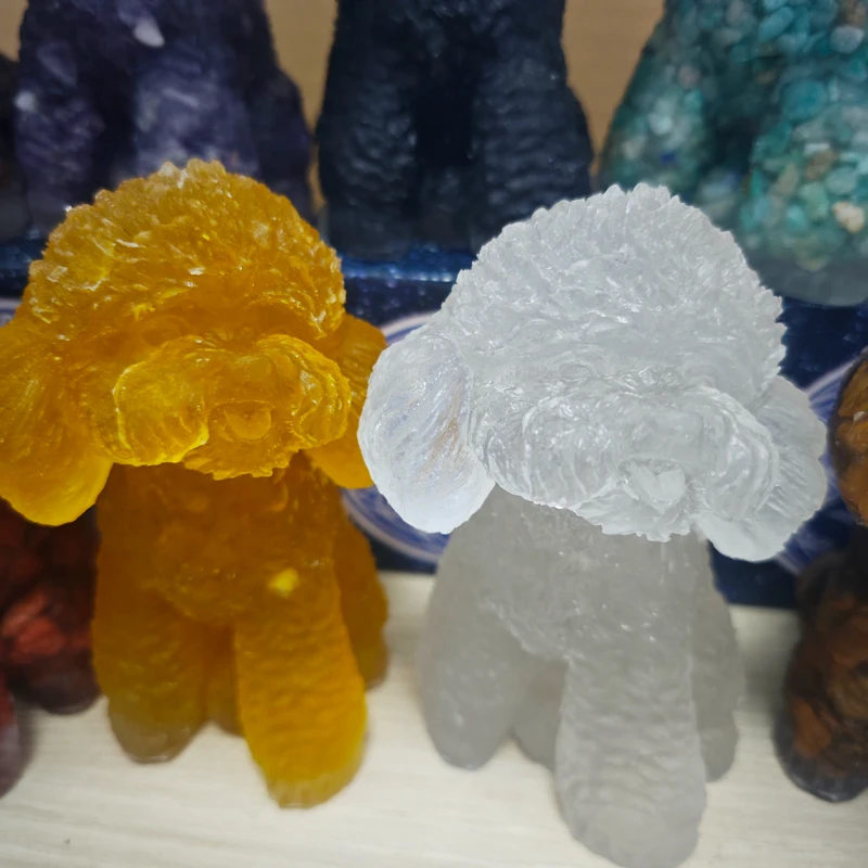 Wholesale healing crystal ornaments natural rose quartz crystal chips resin dog for decoration