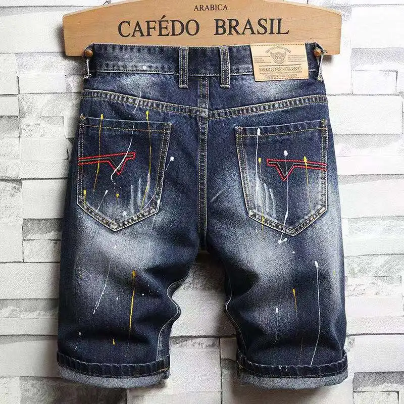 2021High quality summer denim ripped shorts male jeans men short pants Young jeans fit  breathable five trousers