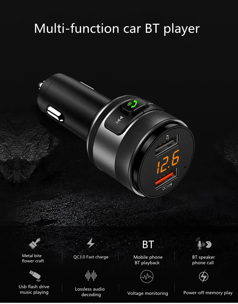 Quick charge 3.0 Car BT FM Transmitter Dual USB Ports Car Charger FM Modulator MP3 Player Car Lighter Handfree