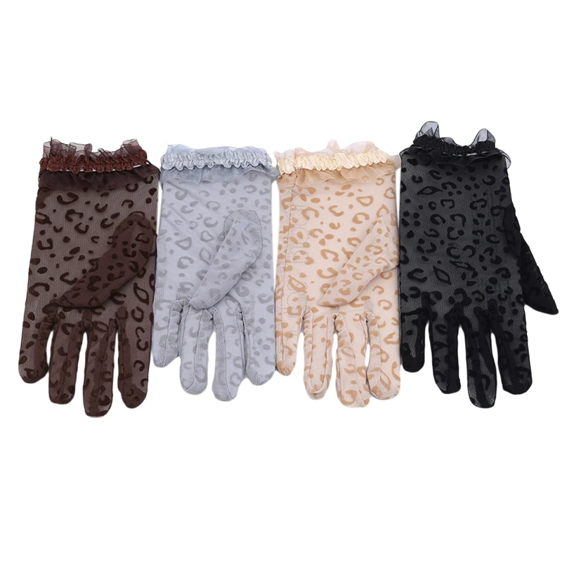 Sidiou Group Fashion Leopard Print Women Gloves With Side Lace Mesh Thin Non-slip SPF Driving UV Protection Glove