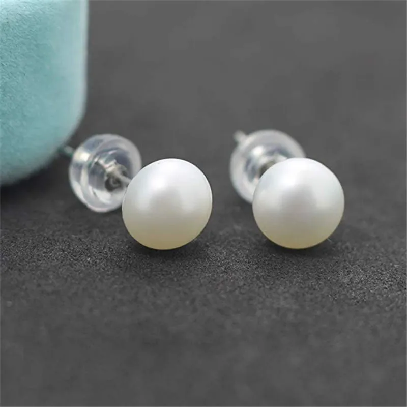 High Luster White 6-11mm 100% Cultured Freshwater Pearl Stud Earrings for Women Sterling