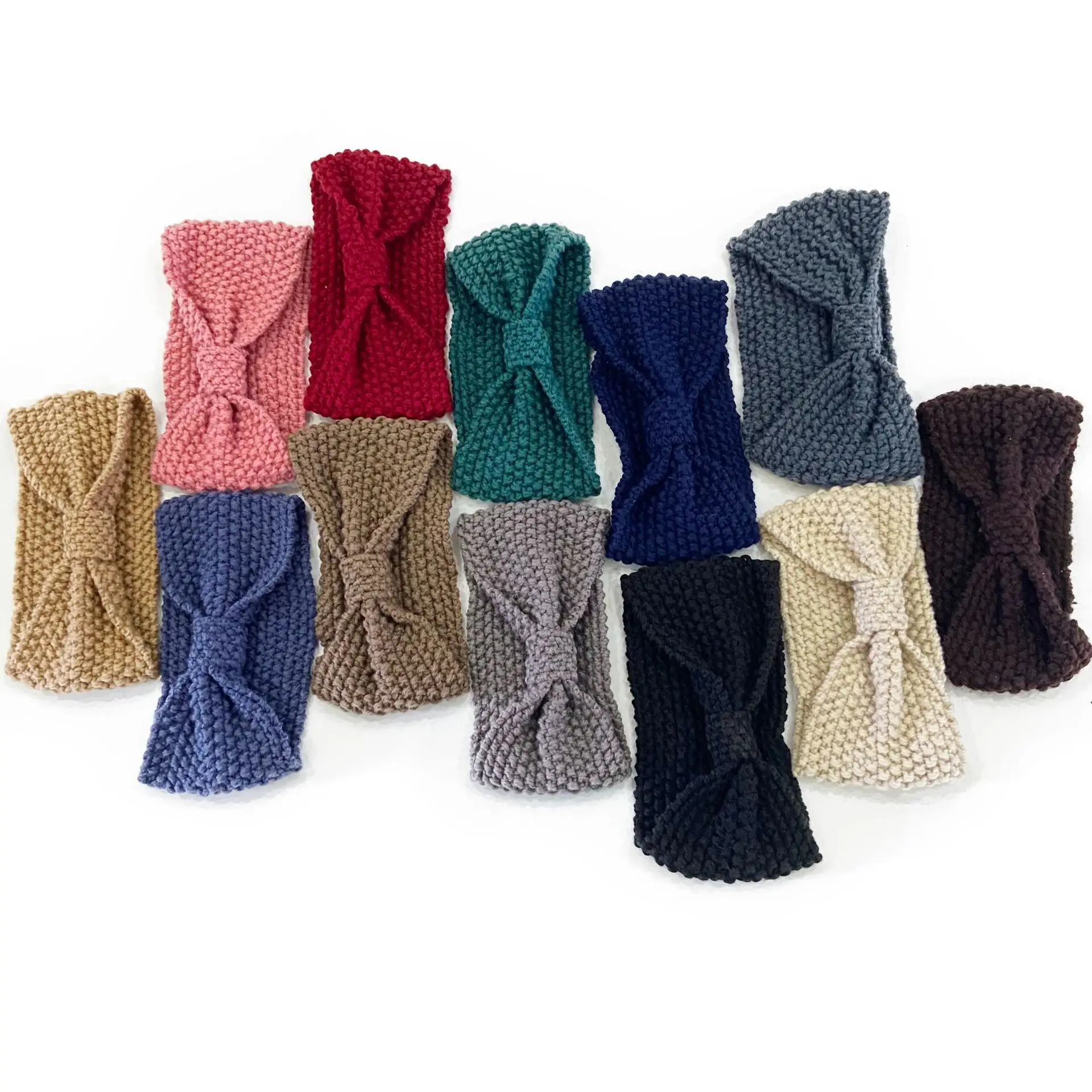 Factory Wholesale Wool Knitting Wide Headband Simple Corn Kernel Handmade Knitted Wool Elastic Headband For Women