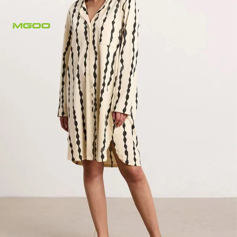 MGOO soft and comfy night shirt with long sleeves and allover pattern cotton sleepwear women