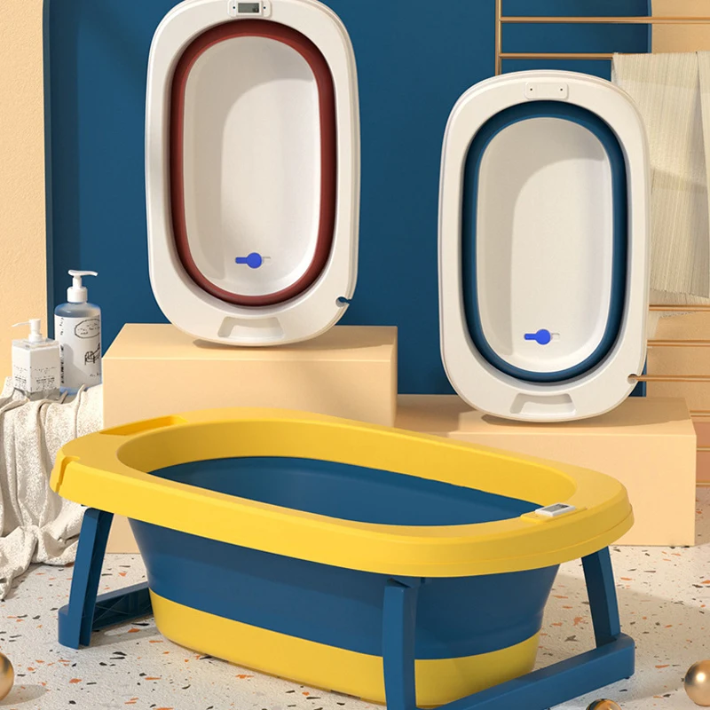 
Thermometer PP Plastic Baby Bath Basin Children Folding Bathtub with Legs 