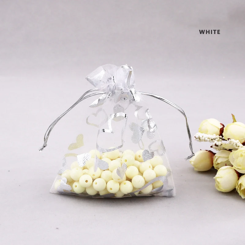 Ready to Ship Organza Bag 20x30 cm Gold Heart Print Small Gold String Gift Pouches Soap Net Drawer Bags Gift Packaging Bag