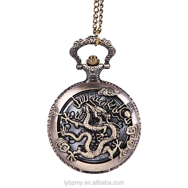 Quartz Bronze  Animal Vintage Clock Men Women Necklace Chain Pendant Fob Animal Pocket Watch