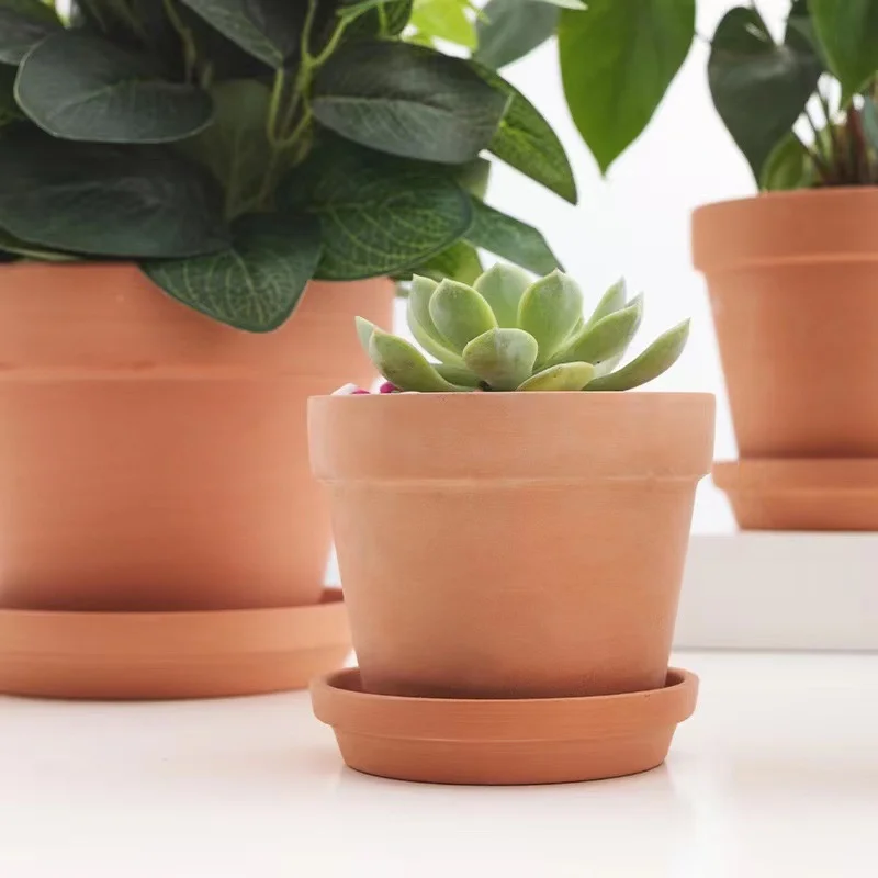 Small Terracotta Pot Plant Saucer Round Plant Pot Saucers Middle Clay Plant Tray Flower Pot with Drainage Hole