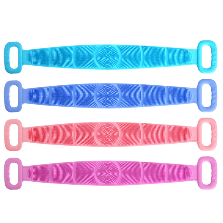 Double Side Shower Exfoliating Belt Body Wash Silicone Body Scrubber Belt Removes Bath Towel Back