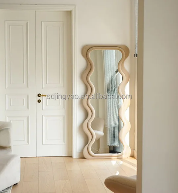 Wave full body dressing special-shaped design household retro wall landing Nordic style fitting mirror