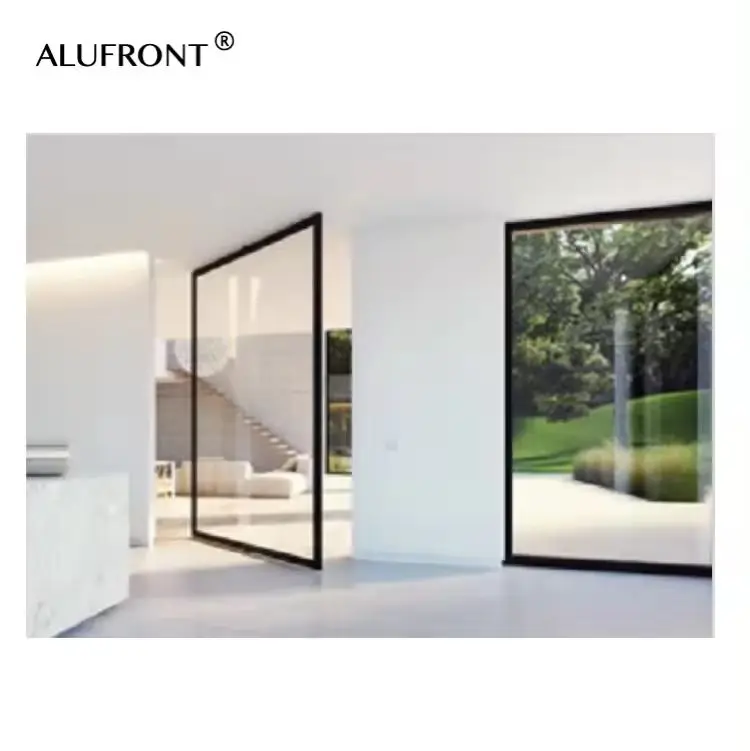 ALUFRONT Glass Luxury Main Entrance Door Steel looked Aluminum Pivot Doors Modern Entry Grey Glass Front Door