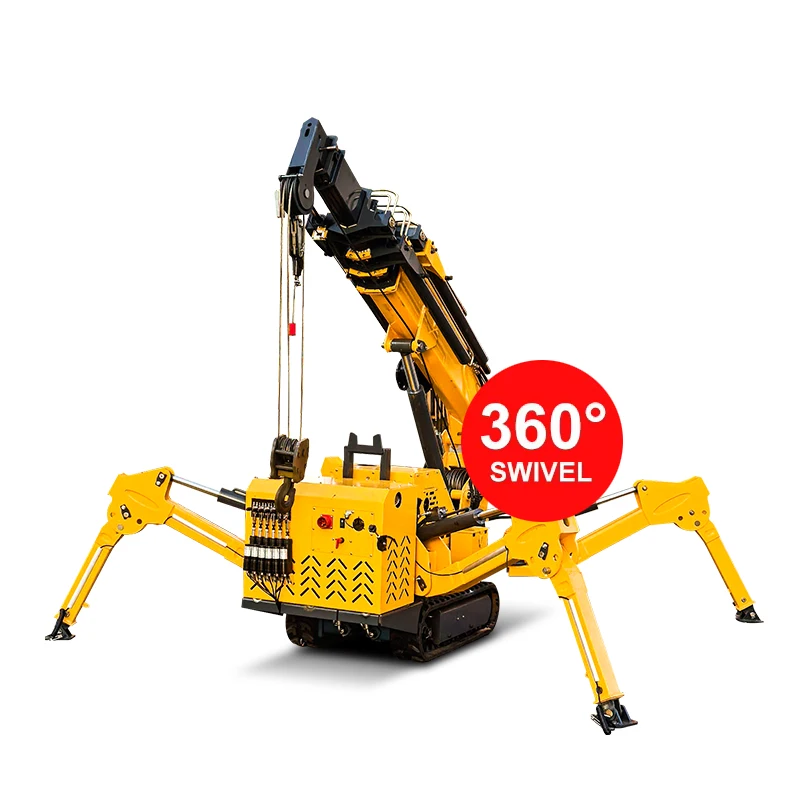 Mobile 3 ton mini spider crane lifting equipment 15 m remote control mobile crane machine fly jib optional