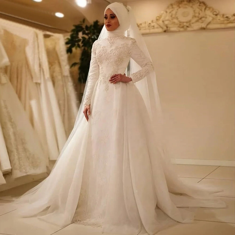 Traditional Arabic Full Sleeve 2019 Luxury Muslim Wedding Dress