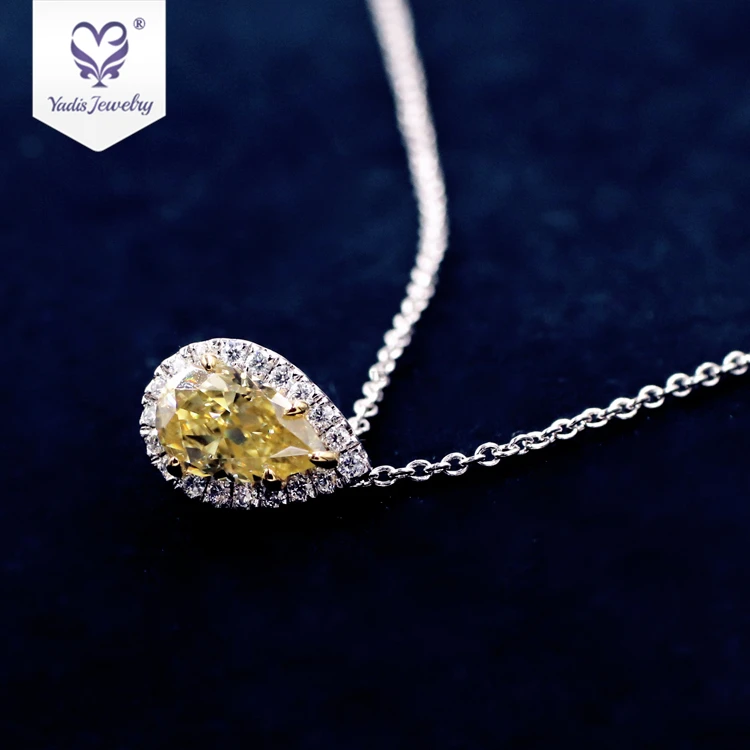 yadis 925 sliver 18k Gold Plated Pear Crushed Ice cut yellow moissanite pendant necklace fine jewelry necklaces