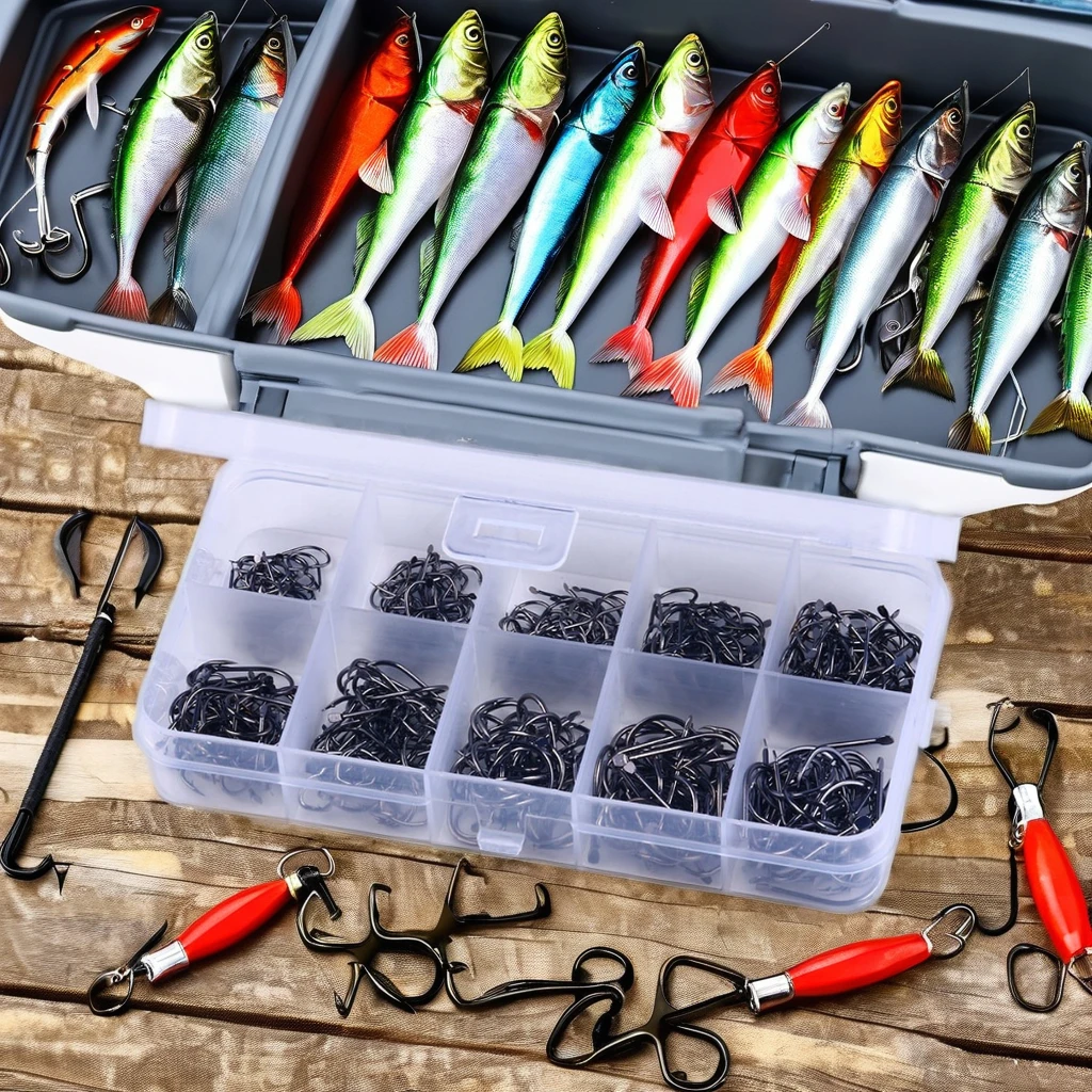 Steel Carp Fishing Jig Hooks Set 100pcs with Hole 10 Sizes 3#-12# Carbon Steel Treble Fishing Tackle Tool