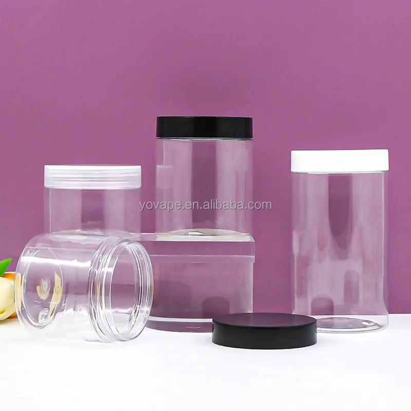 Transparent wide mouth baby food grade 400g 500g 600ml 750 ml 800ml 1000ml 20 Oz 500ml plastic PET clear jar with black lid