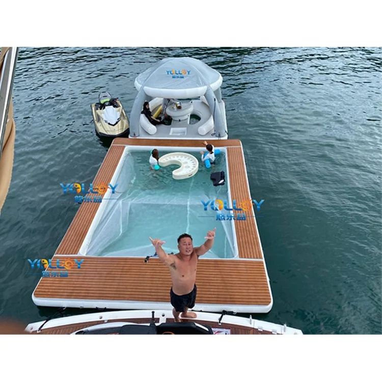 AquaBanas Floating Party Dock Platform Inflatable Island With Bana Tent