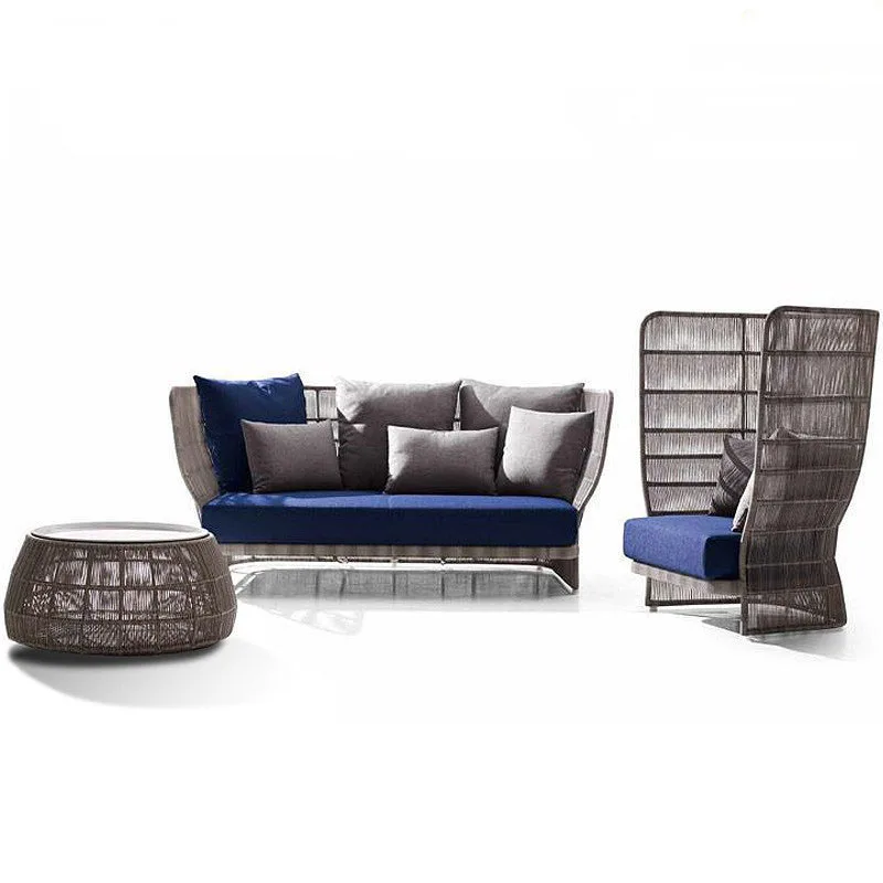 New product outdoor furniture double three person rattan weaves sofa rattan sofa tea tale combination