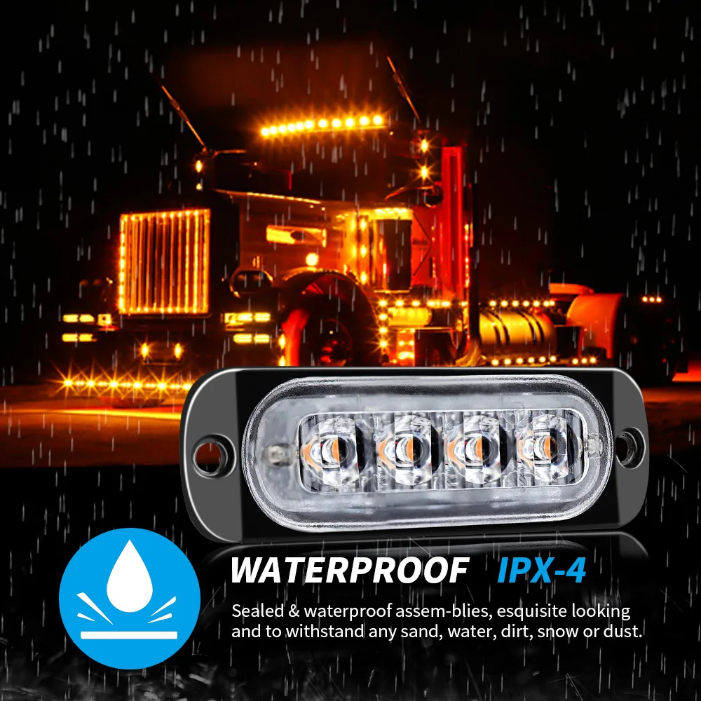 Amber Truck Strobe Light Emergency Warning Side Marker Lights For Truck Trailer Rv Car Boat Bus Lorry