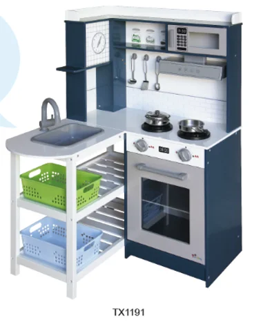 Modern Cheap Pretend Play Kids Children Wooden Kitchen Toys Set With Corner Table