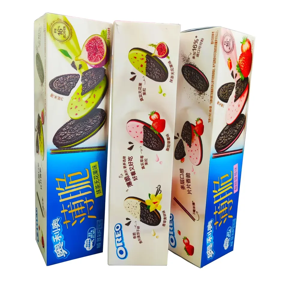 Wholesale Delicious 95g Strawberry Flavor/Matcha and FIG Flavor Thin Crunchy Sandwich cookies