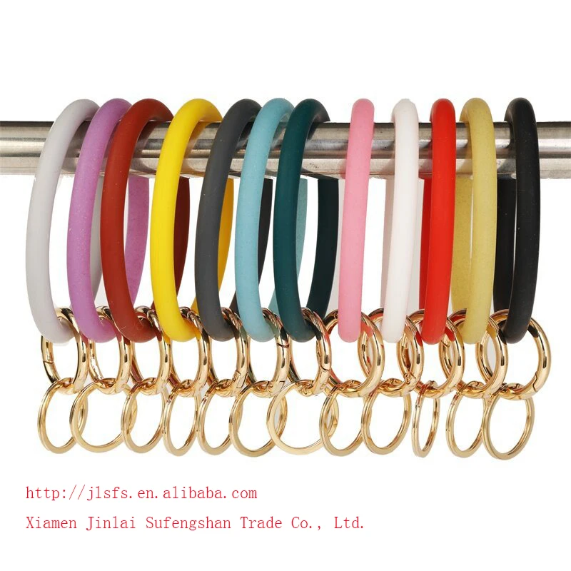 Silicone Glitter O Keyring Fasion Chic Circle Loop Wristlet Anti-Lost Keychain Wholesale For Women Key Wrist Strap Sport Jewelry