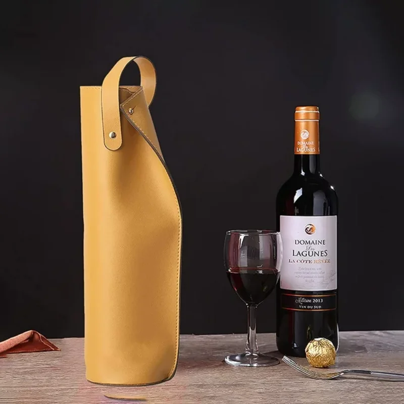 Leather Red Wine Packaging Bag Leather Handbag Carrier Bottle Protection Bag Gift Red Wine Bag