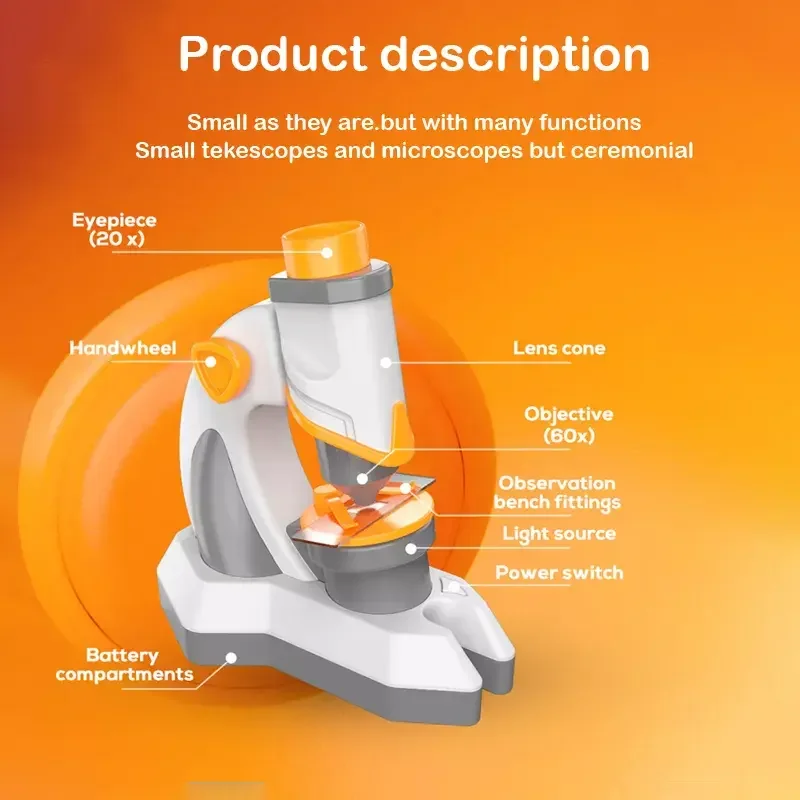 QS Wholesale Kids ASTEM  Biological Science Experimental Equipment Portable Small Optical 1200X Microscope Toy With LED Lights