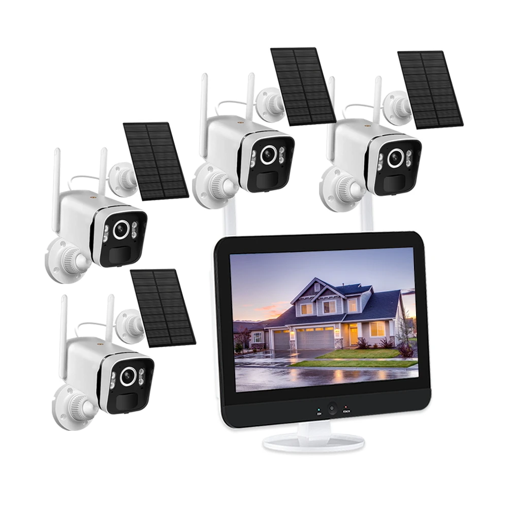 12.5 Inch Monitor 4MP Solar Security Camera System Wireless Outdoor Solar Powered Cctv Camera