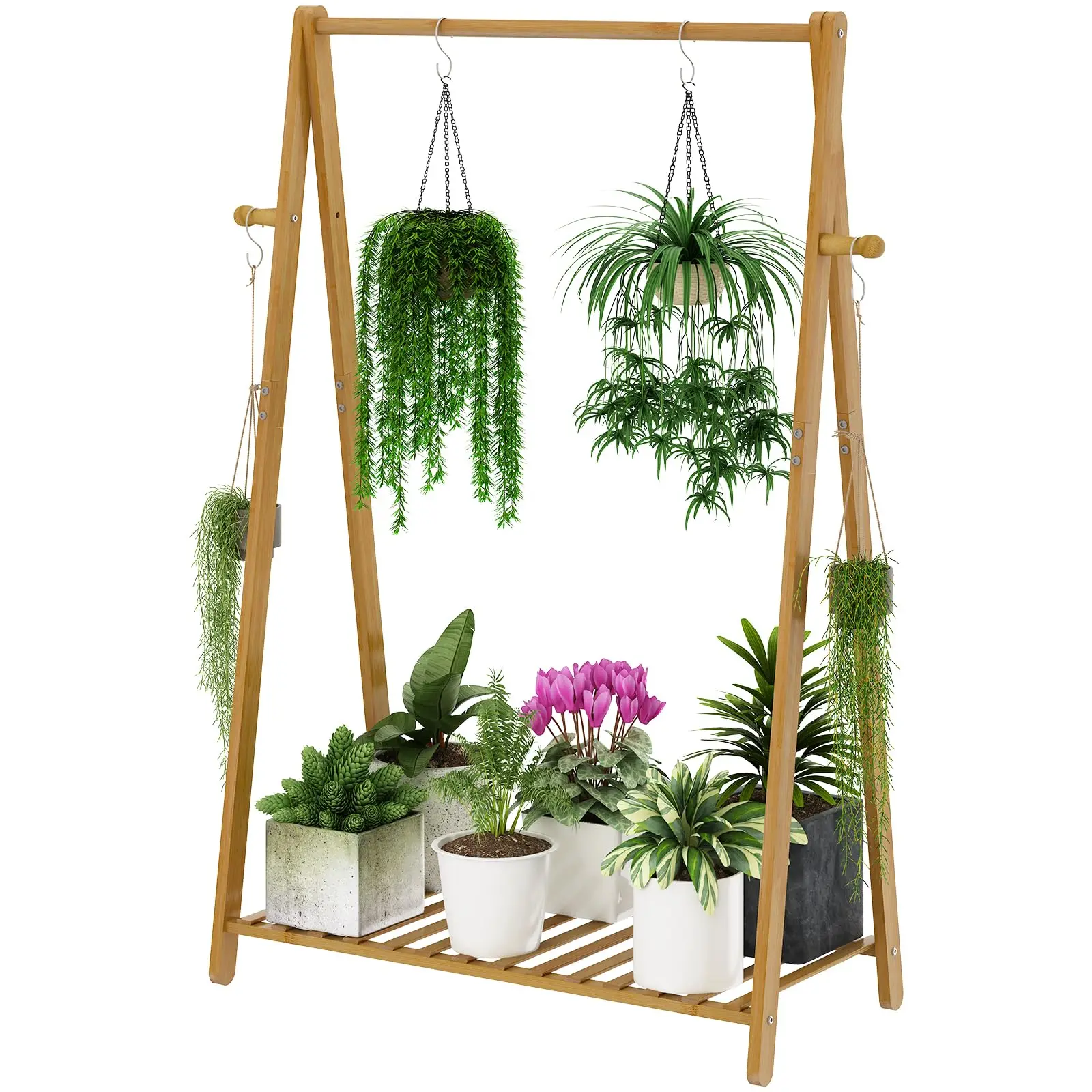 2 Tiers Wooden Flower Stand Corner Stepped Planter Shelf Rack Flowerpot Holder for Plant Display in Patio Entryway Livingroom