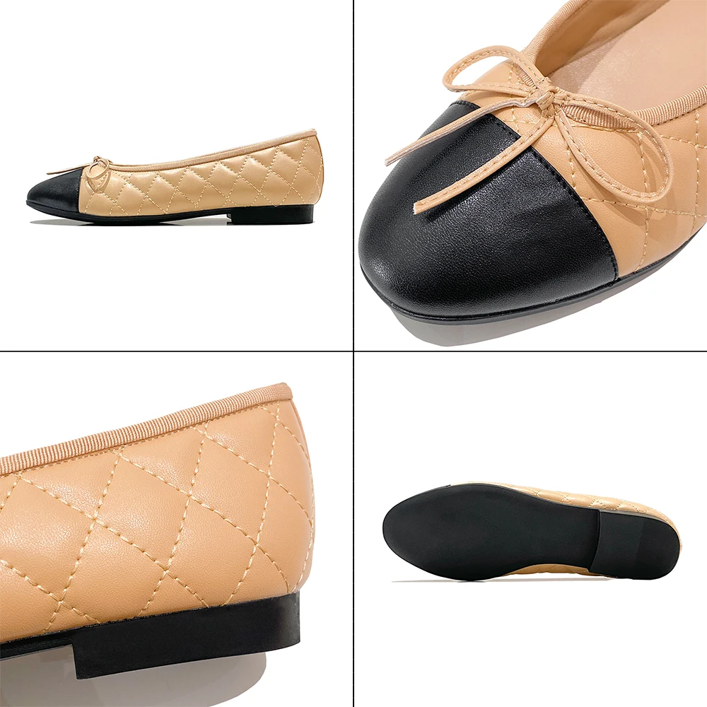 Autumn Women Outdoor Leather Ballet Flat Shoes Lady Good Quality Bow soft Leather Boat Ballet Flat Sandal Shoes