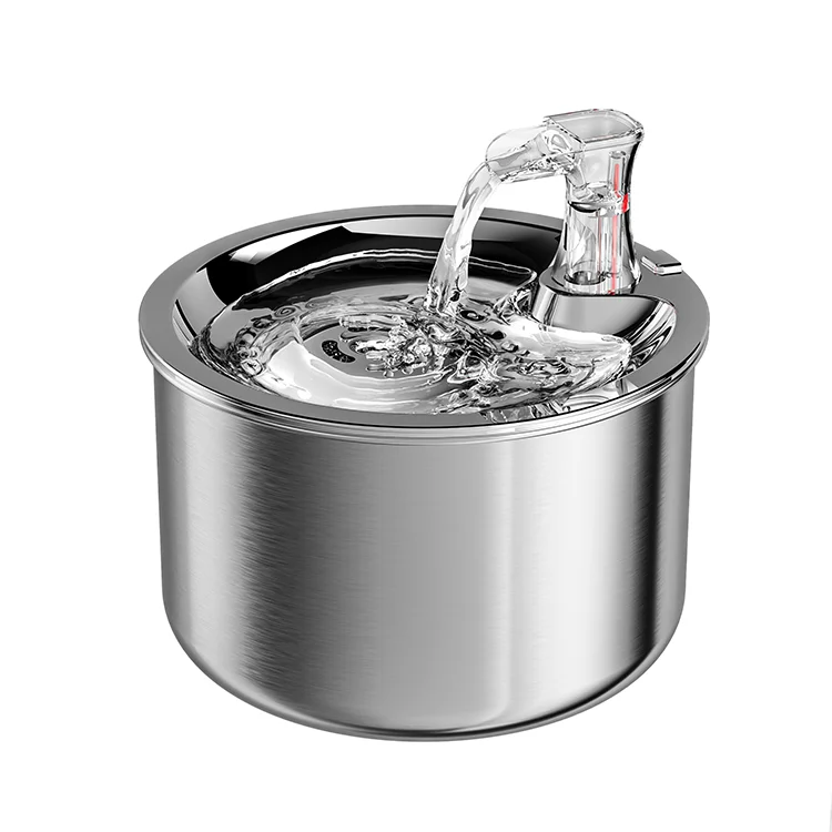 2022 New Design Auto Stainless Steel  Pet Water Fountain  for Cats Dogs with LED light