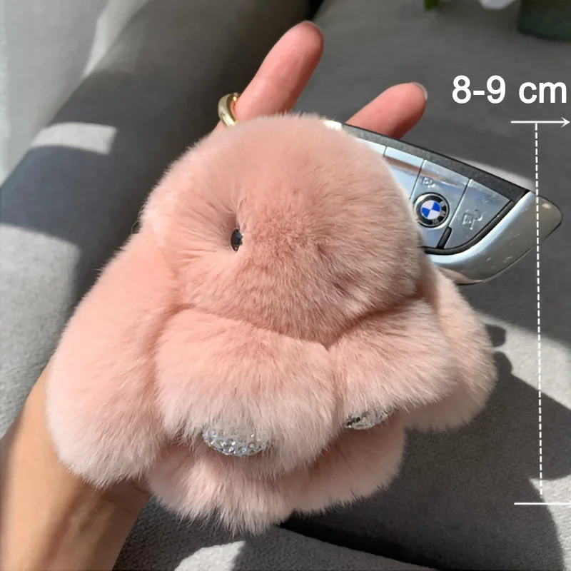 Custom Hot Sell Wholesale Pom Poms Plush Key Chains Real Rabbit Fur Cute Keychain Fluffy Furry Fuzz Keyrings