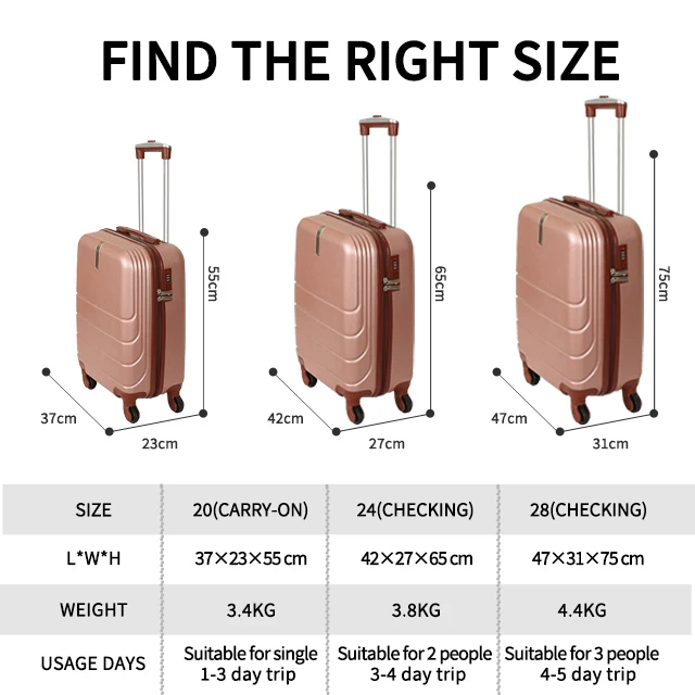 OEM Customized Logo Suitcase ABS Carry On Travel Trolley Bags Luggage Sets With 360 Rolling Spinner Wheels For Business Outdoor