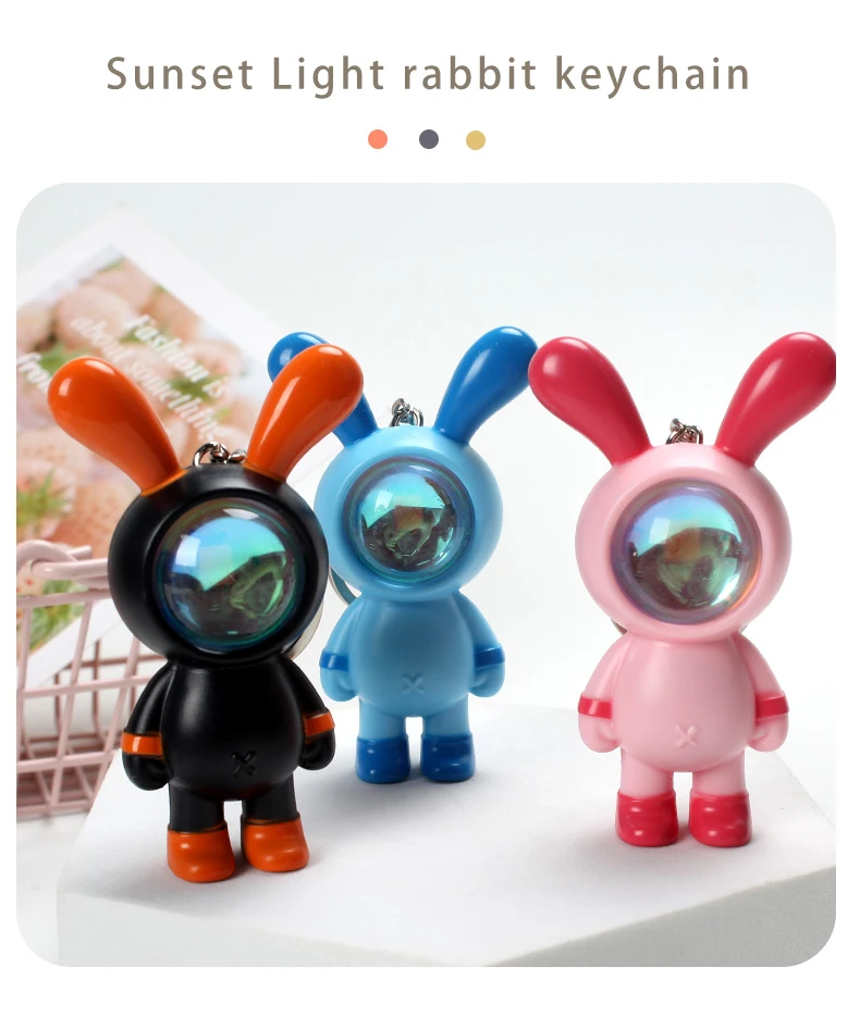 custom logo new mini patchwork color rabbit doll sunset atmosphere light keychain