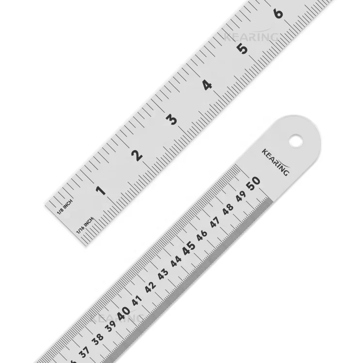 Straight Ruler 20 Inch 50cm Steel Measuring Ruler with Hanging Hole - Dual Scale Inches & Centimeters Precision Drawing Ruler