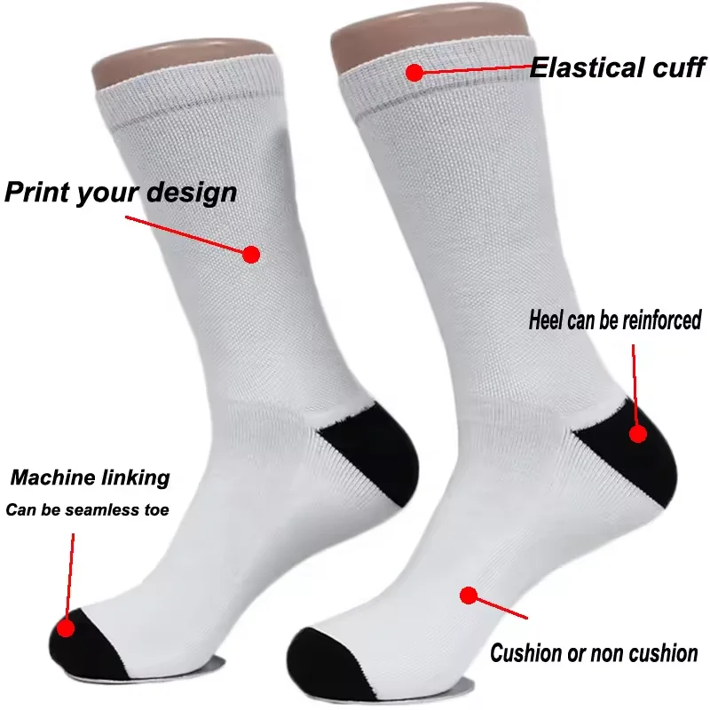 Custom Printed White Polyester Blank Socks For Printing Coolmax Sublimation Blank Socks