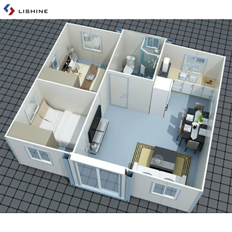 75mm sandwich panel wooden 20 40ft 2 bedrooms container house prefab expandable tiny container house with bathroom prefab houses