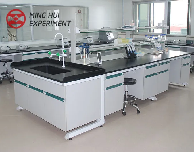 
Steel frame laboratory central bench/Island table, wooden cabinet lab bench, lab workbench 