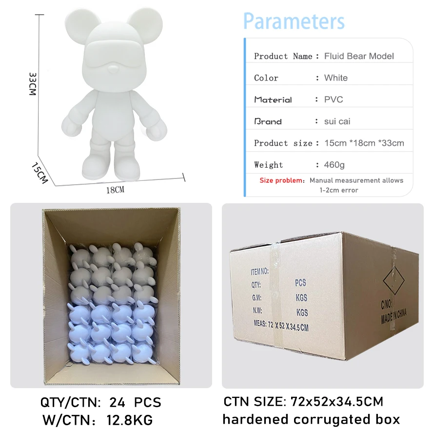 DIY handmade crafts cool bear fluid violent bear embryo white bear coloring fluid art painting vinyl statue