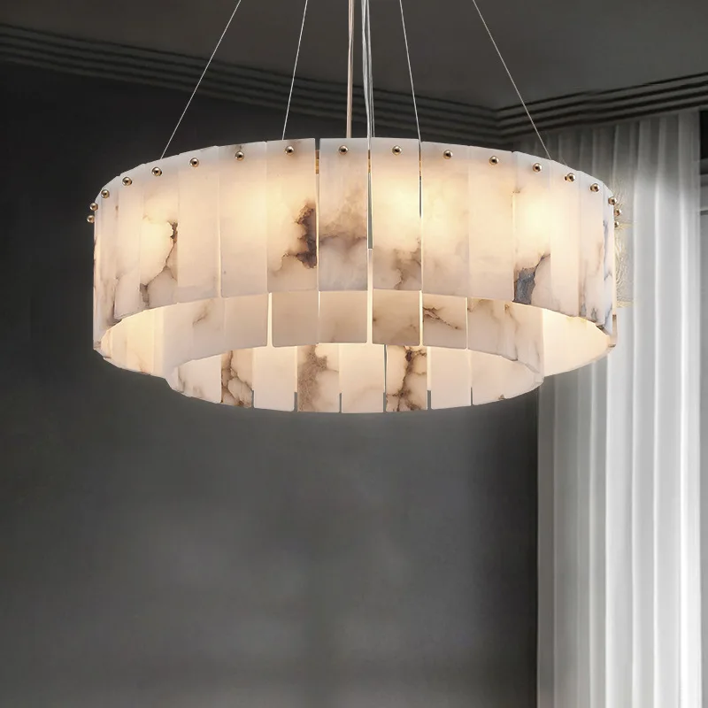 Light luxury modern Nordic living room restaurant copper marble pendant lamp stone brass chandelier
