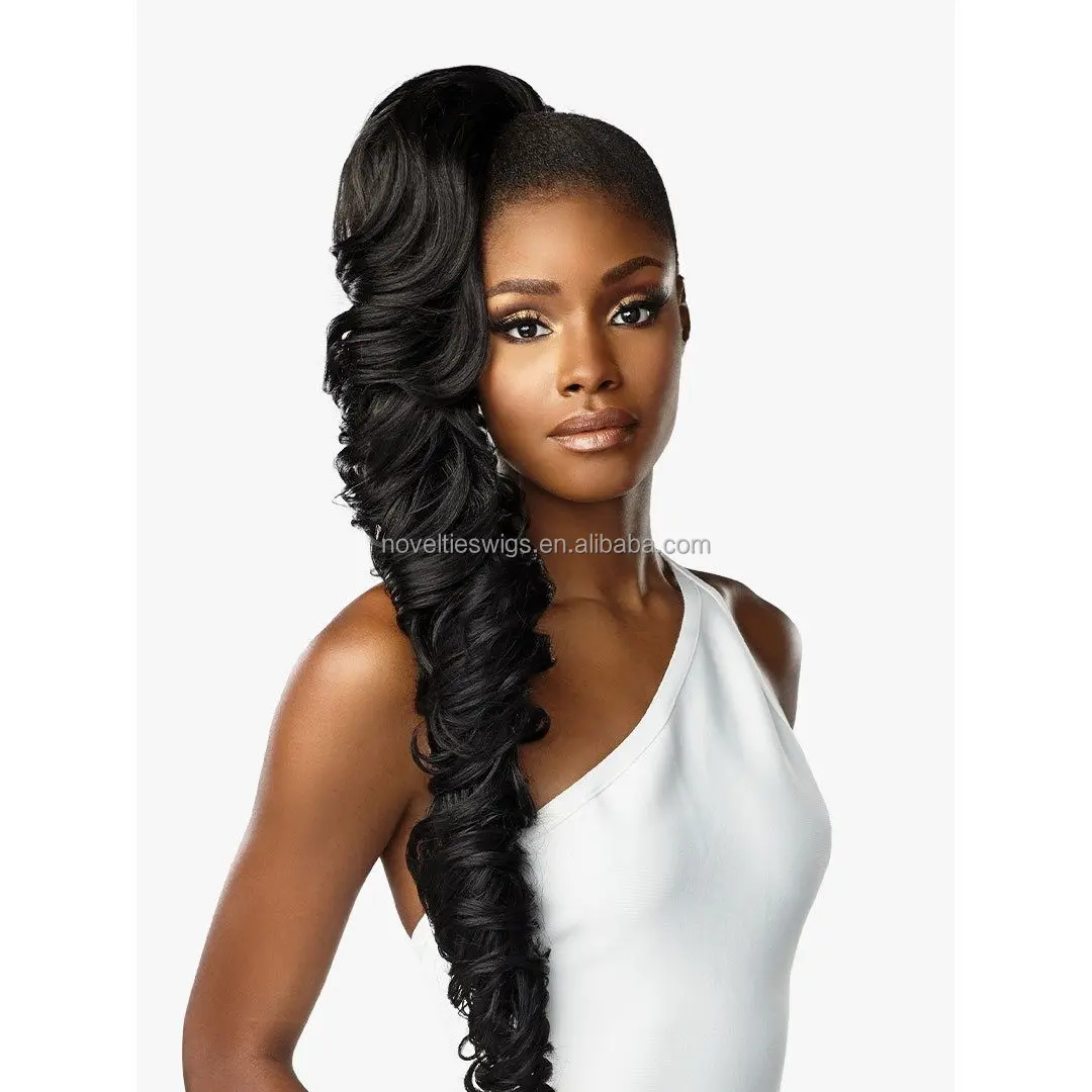 Novelties Attachment Body Loose Water Wave Curls Clip In Pony Tails Drawstring Ponytail Hair Extensions Synthetic Hair Ponytails