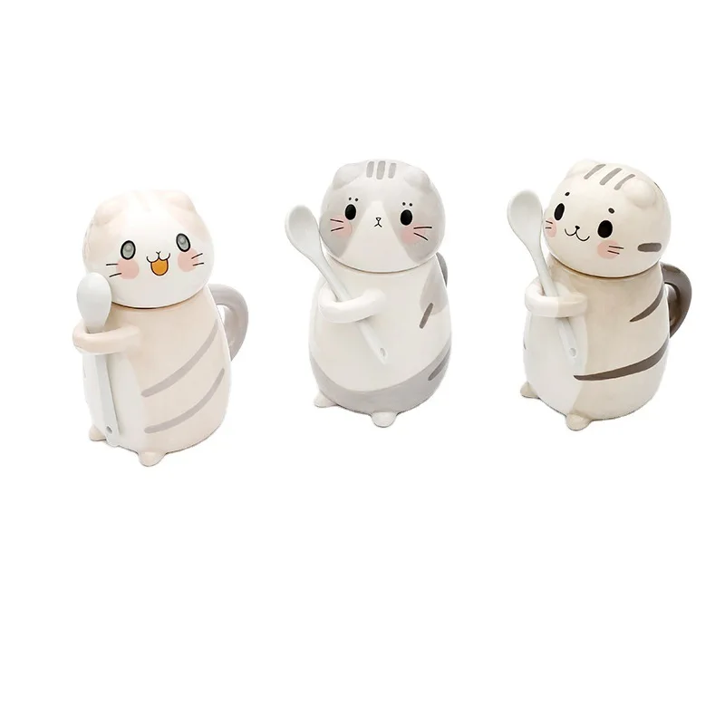 
New Cute Cat Ceramics Coffee Mug With Spoon Creative Hand Painted Drinkware Milk Tea Cups Novelty Gifts 