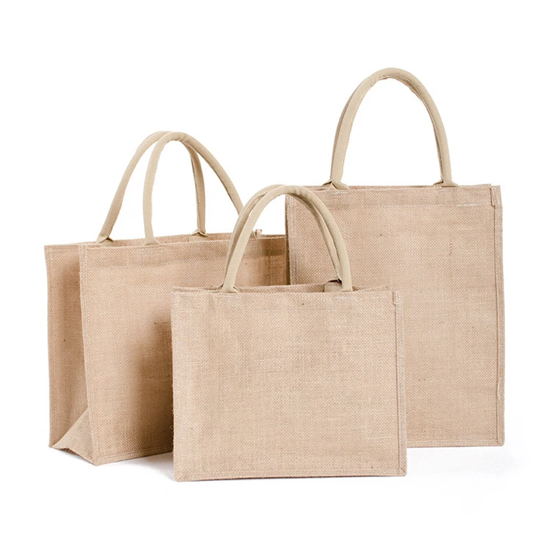 Reusable Gift Customized logo Retro Thick Waterproof  Eco Friendly Jute shopping bag lamination linen tote bag