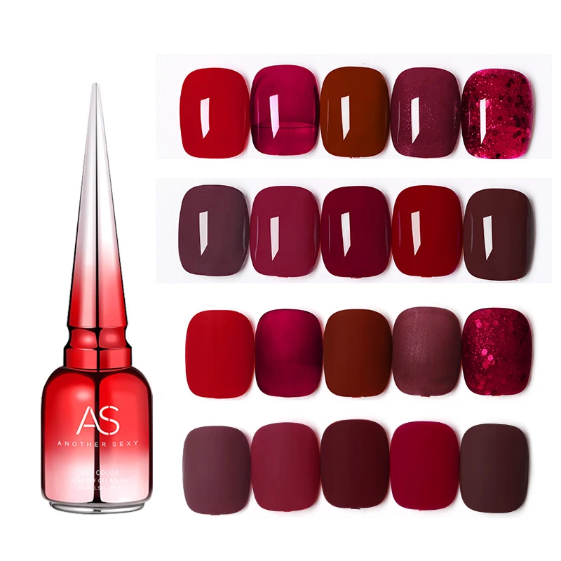 AS Cherry Red Series UV Gel Polish Gel Pure Colors Lacquer Manicure DIY Nail Art Design Gel Polish Base Top Coat Nail Art