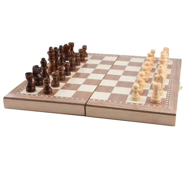 3-in-1 Wooden Chess Set for Adults and Kids, Chess & Checkers & Backgammon Folding Board Portable Travel Tabletop Game Toy
