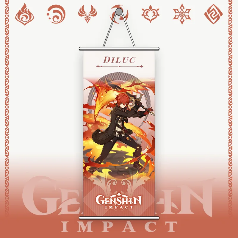 Anime 74x35cm Jujutsu Kaisen Demon Slayer Game Genshin Impact Print Wall Poster Scroll Hanging Pictures