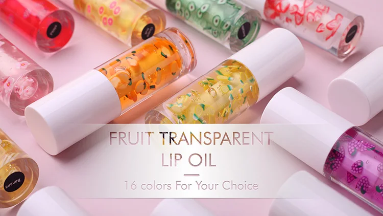 New Goods Transparent Cute Liquid Lip Gloss Clear Natural Color Fruit Flavor Plumper Fruit Glow Lip Oil Lip Plumping Gloss