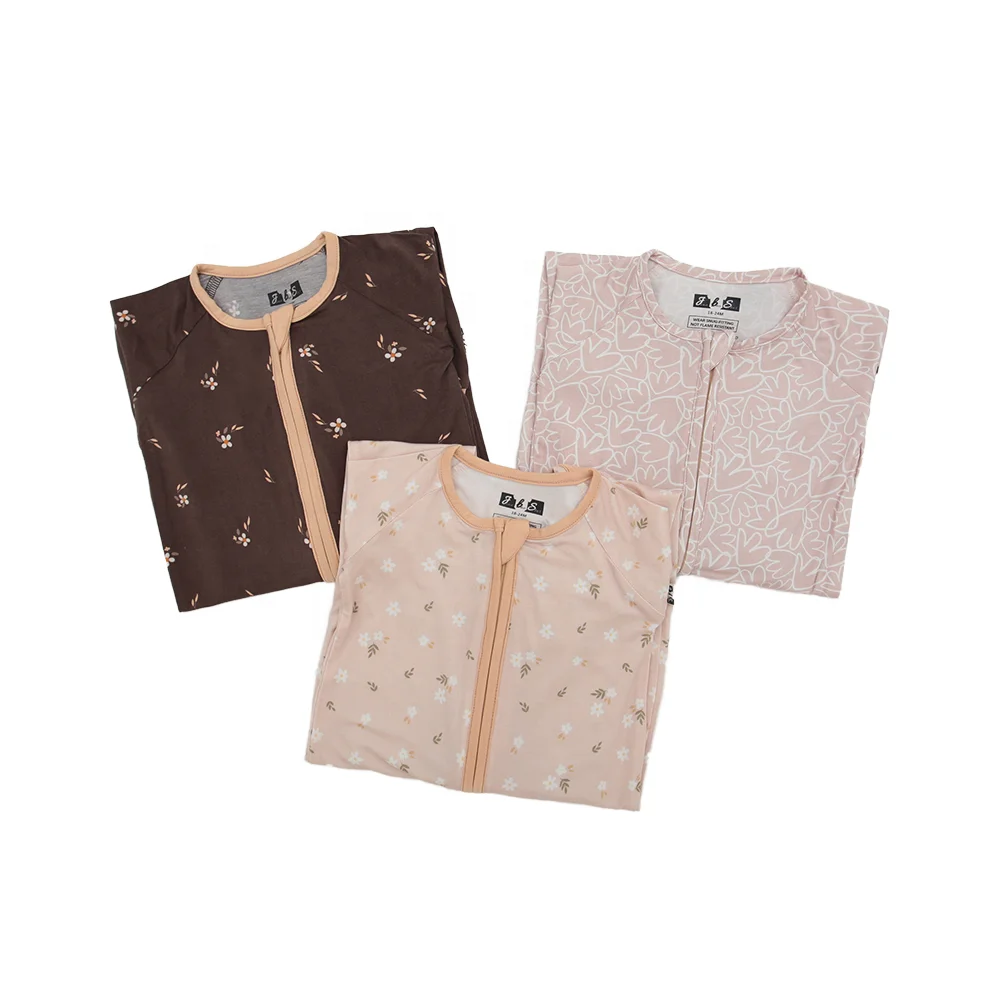 New Hot Sales Infant Pajamas Rompers Soft Breathable Bamboo Knitted Baby Clothes with Zipper Ruffle Custom Print for Autumn